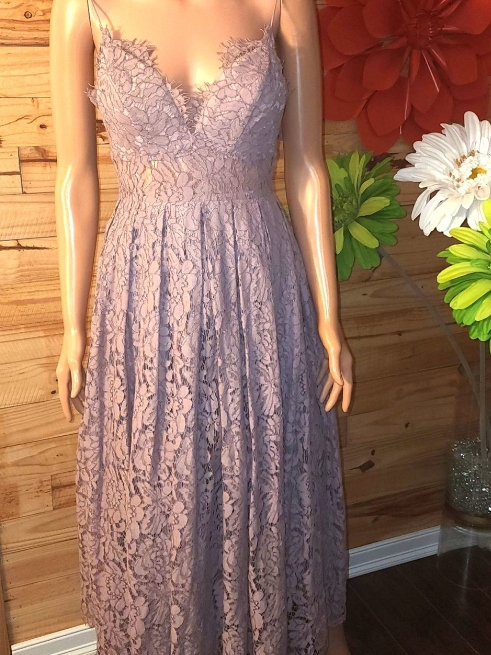 ASOS Lavender Cami Lace Midi Dress with Spaghetti Straps Prom
